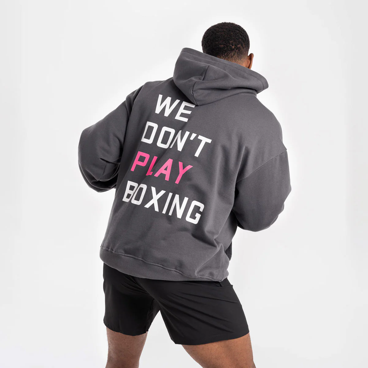 Bluza Boxraw We Don't Play Boxing oversize z kapturem Szaro-różowa  - Image 4