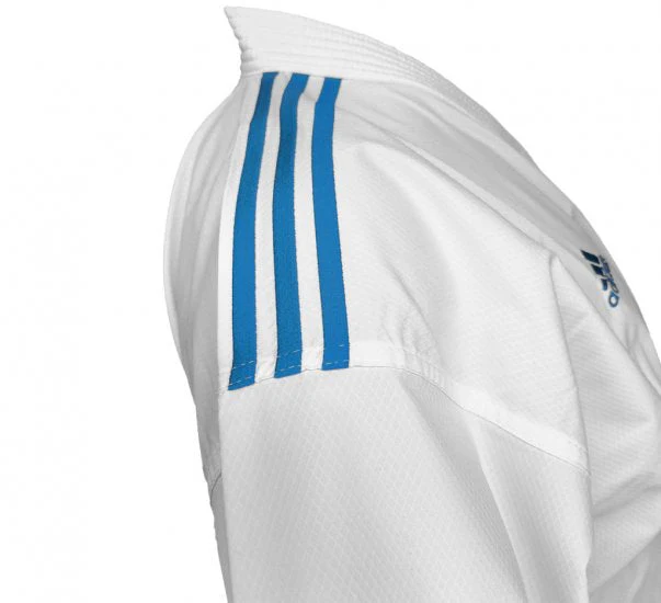 Karatega Adidas Kumite Adilight Primegreen WKF Niebieskie Paski - Image 4